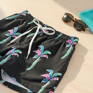 Chubbies Mens Swim Trunks Black Neon Palm Tree Print 4 Inch Inseam Size M Havana